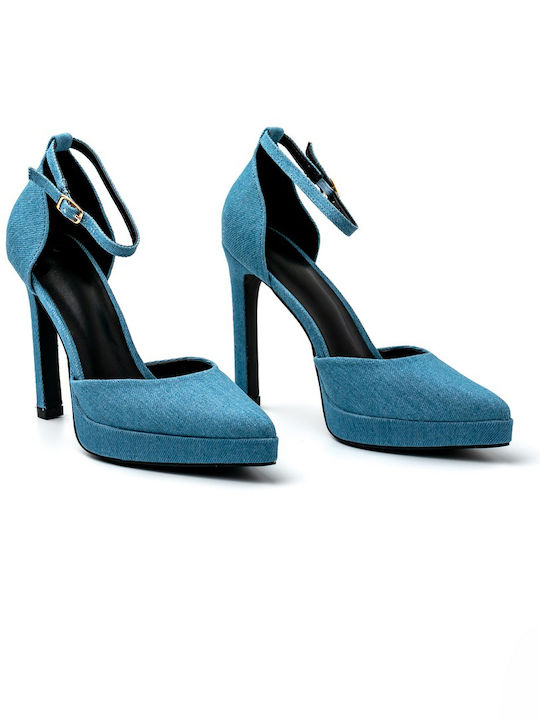 Pumps mit Riemchen & hoher Absatz Blau