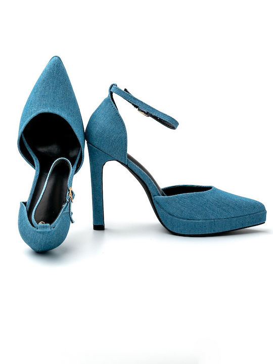 Pumps mit Riemchen & hoher Absatz Blau