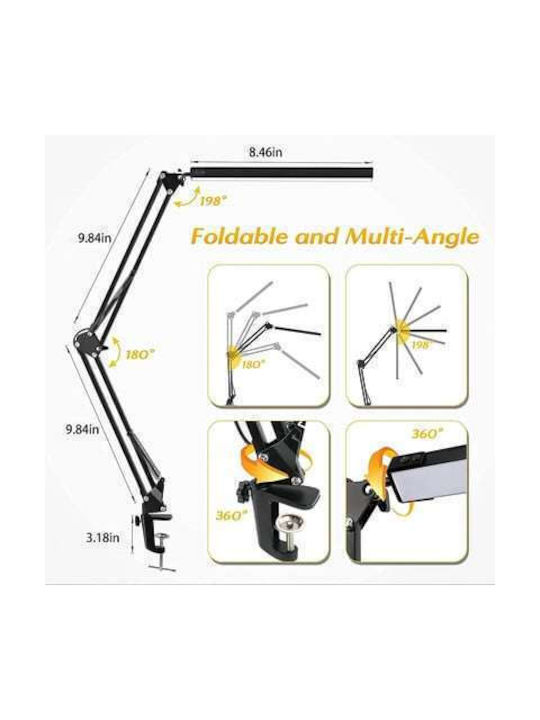 Επιτραπέζια LED Office Lamp with Foldable Arm and Clip in Black Color