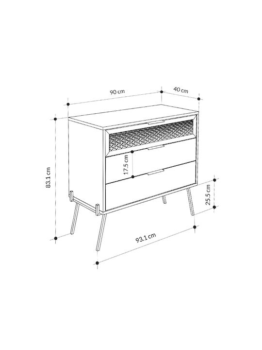 Συρταριέρα Κρεβατοκάμαρας Ξύλινη Naive Sapphire Oak 93.1x40x83.1εκ.