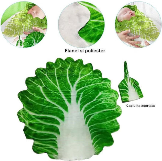 Păturică din flanelă și set cu pălărie Flippy în formă de frunză de salată pentru nou-născuți, material din poliester, 85 cm, verde Păturică din flanelă și set cu pălărie Flippy în formă de frunză de salată pentru nou-născuți, material din poliester, 85 cm, verde