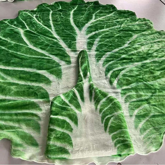 Păturică din flanelă și set cu pălărie Flippy în formă de frunză de salată pentru nou-născuți, material din poliester, 85 cm, verde