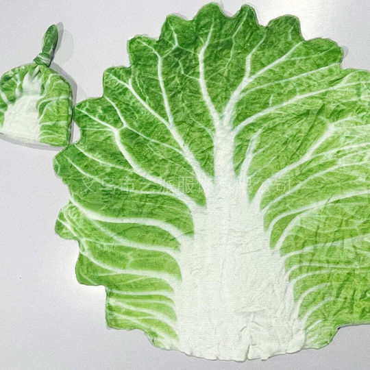 Păturică din flanelă și set cu pălărie Flippy în formă de frunză de salată pentru nou-născuți, material din poliester, 85 cm, verde