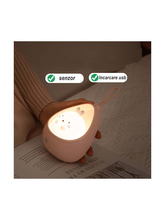 Portable Night Light 2 Operating Modes Flippy Non-toxic Silicone Usb Rechargeable Motion Sensor Pink Bunny