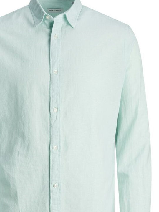 Long Sleeve Linen Shirt in Narrow Fit Pistachio Green