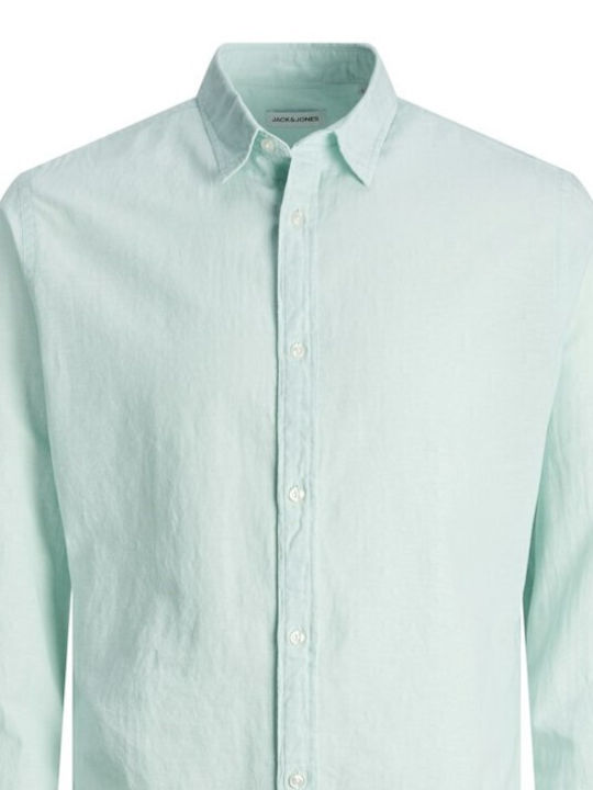 Long Sleeve Linen Shirt in Narrow Fit Pistachio Green
