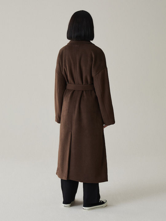 Diverse System Coatala Women's Long Coat with Buttons Brown