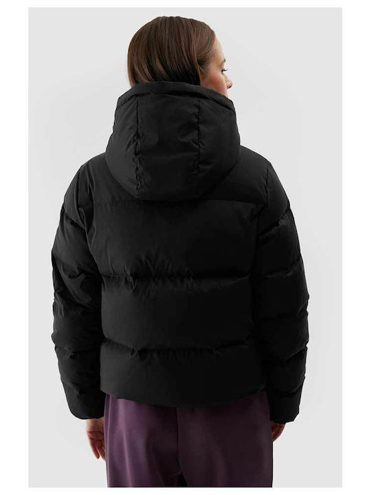 4F Kurz Damen Puffer Jacke für Winter Schwarz