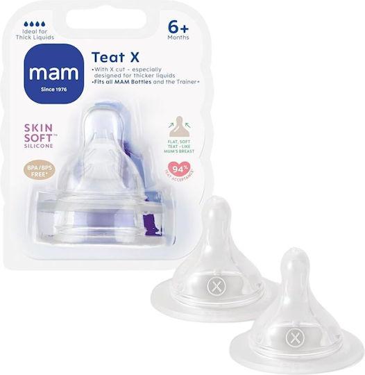 Mam Silicone Baby Bottle Teats High Flow for 6+ months 2pcs