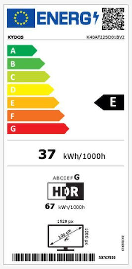 Kydos Smart Τηλεόραση 40" Full HD LED K40AF22SD01V2B HDR (2022)