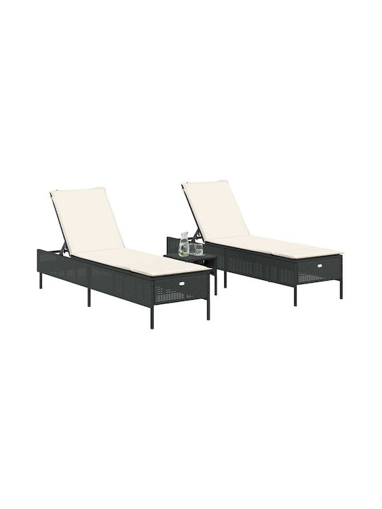 Ξαπλώστρα Rattan με Μαξιλάρι 2τμχ 198x55x39εκ.