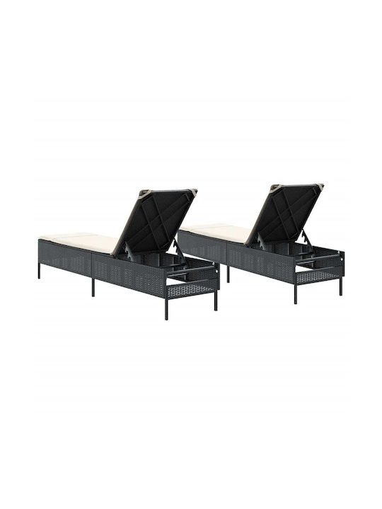 Liegestuhl Rattan mit Kissen Schwarz 2Stück 198x55x39cm.