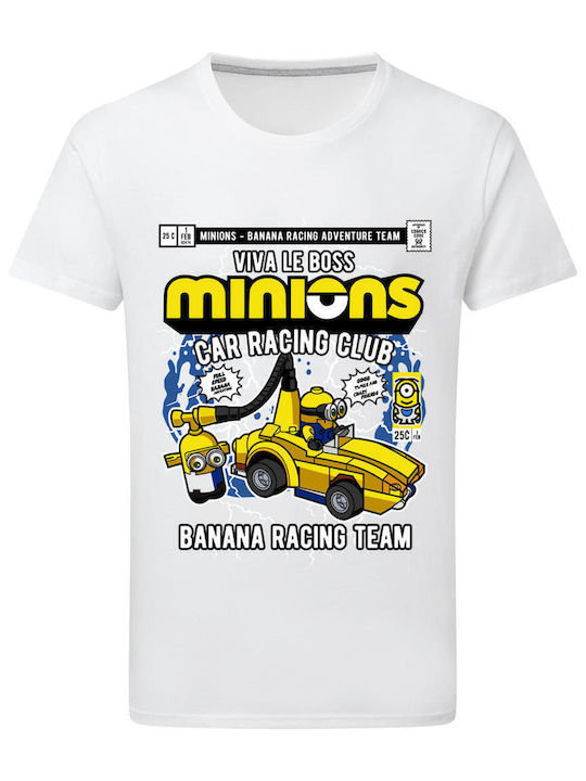 Minions Banana Racing Car Θεματική Μπλούζα με Στάμπα Λευκή