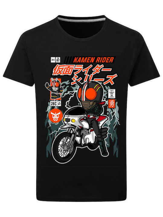 Pop Culture Kamen Rider Motorcycle Θεματική Μπλούζα με Στάμπα Μαύρη