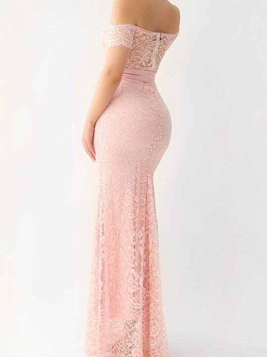 Elina Pink Maxi Lace Dress