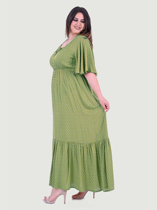 Bubble Chic Maxi Dress with Ruffle Green