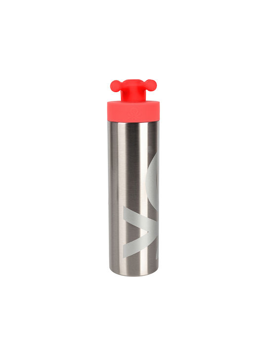 Benetton Kids Stainless Steel Water Bottle Silver Red 500ml