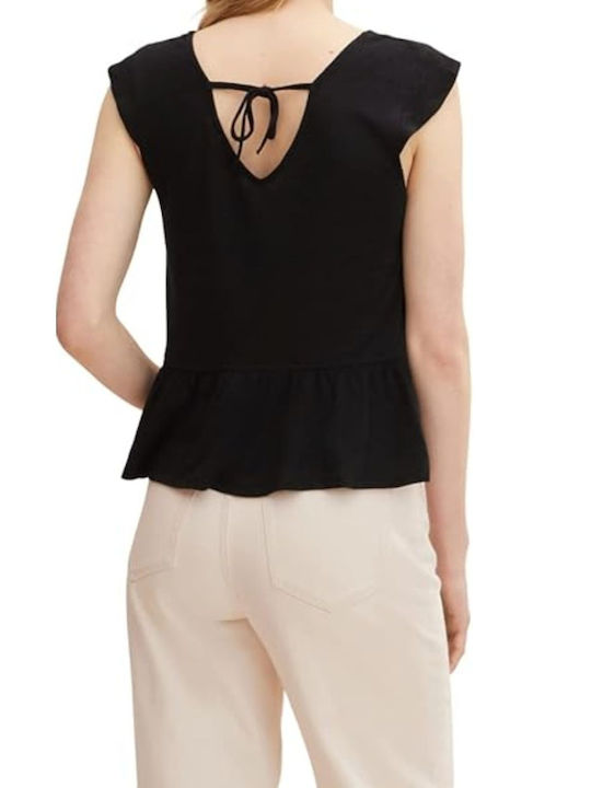 Tom Tailor Women's Summer Blouse Short Sleeve with V Neckline Black