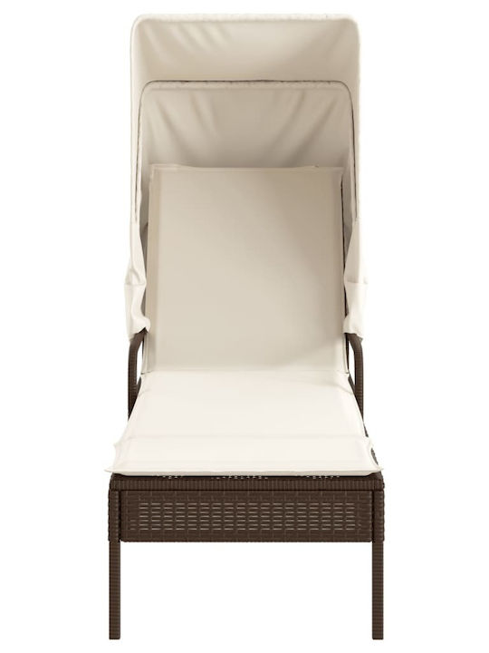 Ξαπλώστρα Rattan με Μαξιλάρι & Σκίαστρο Καφέ με Τραπεζάκι 2τμχ 60x200x89εκ.