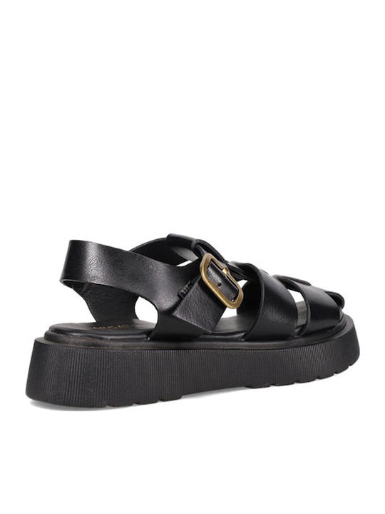 Flache Sandalen für Damen mit Riemen Flatforms in Schwarz Farbe