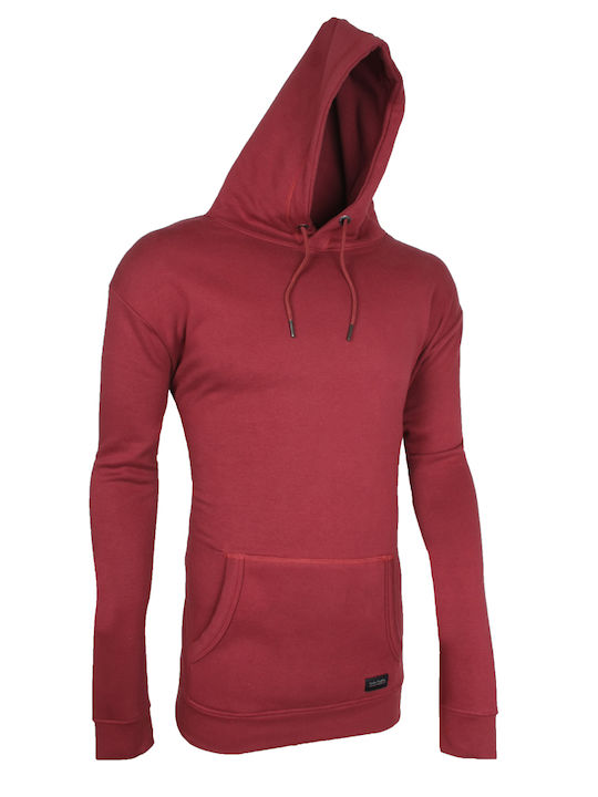 Double Herren Sweatshirt mit Kapuze und Taschen Burgundisch