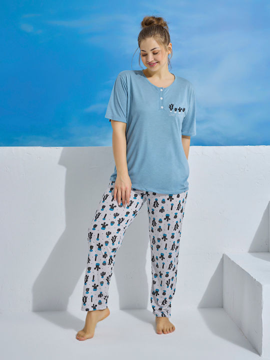 PijaMood Sommer Damen Pyjama-Set Light Blue