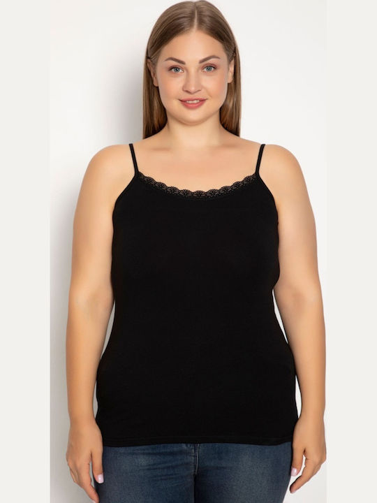 Women's Cotton T-Shirt with Spaghetti Strap Black