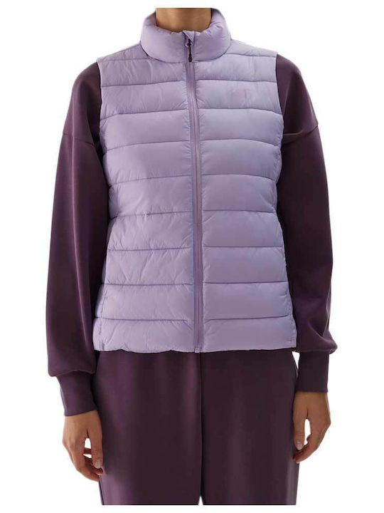 Women's Short Puffer Jacket for Spring or Autumn Purple