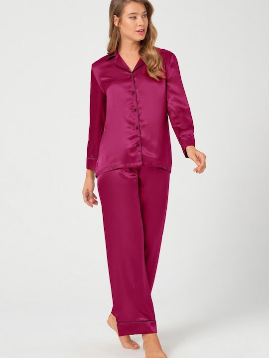 CottonHill Set Pijamale pentru Femei Burgundy Eliza