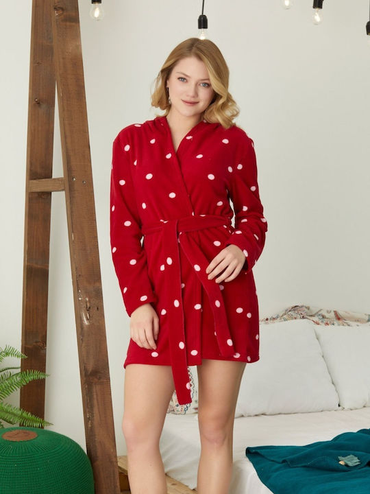 Siyah Inci Winter Women's Fleece Robe Red SI-