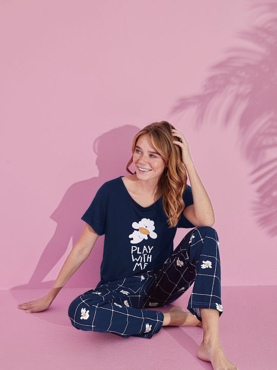 PijaMood Set Pijamale pentru Femei Dark Blue PijaMood Set Pijamale pentru Femei Dark Blue