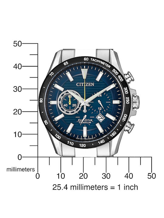 Citizen Ανδρικό Ρολόι 43mm Χρονογράφος Eco - Drive με Ασημί Μεταλλικό Μπρασελέ
