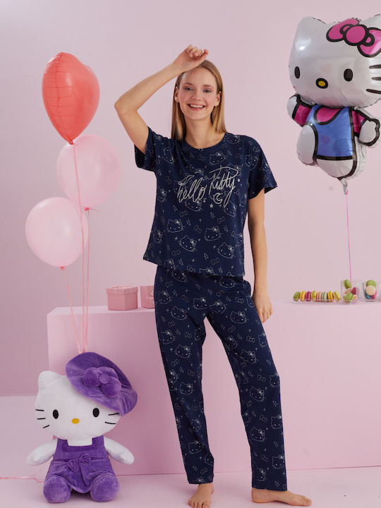 Hello Kitty Set Pijamale pentru Femei Albastru marin