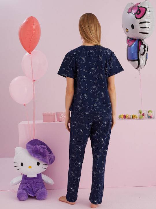 Hello Kitty Set Pijamale pentru Femei Albastru marin