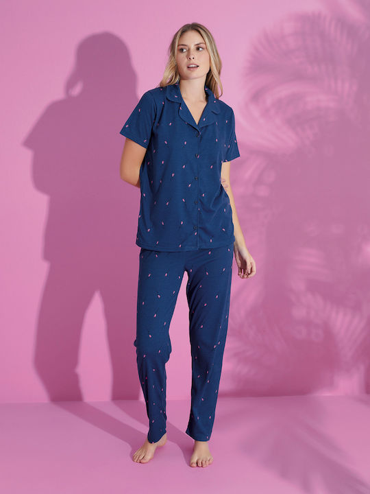 Women's Pyjamas Pijamood Roses Viscose Dark Blue