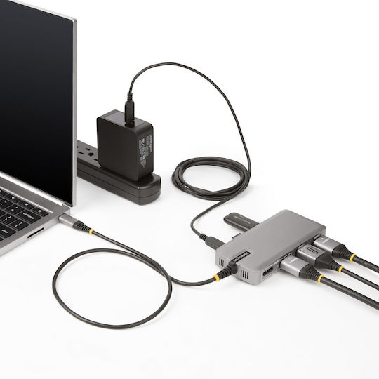 StarTech USB-C Docking Station με HDMI/DisplayPort 4K PD Ethernet και σύνδεση 3 Οθονών Γκρι (117B-USBC-MULTIPORT)