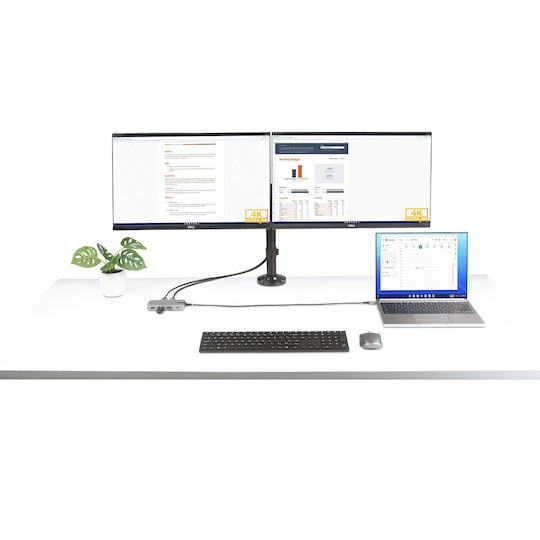 StarTech USB-C Docking Station με HDMI/DisplayPort 4K PD Ethernet και σύνδεση 3 Οθονών Γκρι (117B-USBC-MULTIPORT)