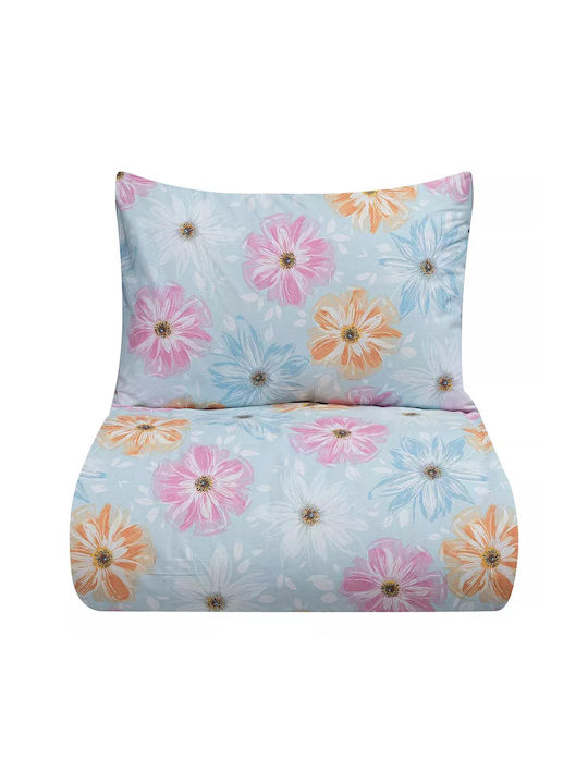 Lino Home Σετ Σεντόνια Μονά από Βαμβάκι & Πολυεστέρα Blume Blue 170x260cm 3τμχ