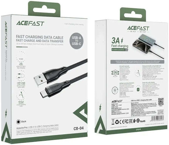 Acefast Braided USB 2.0 Cable USB-C male - USB-A 18W Μαύρο 1.2m C8-04