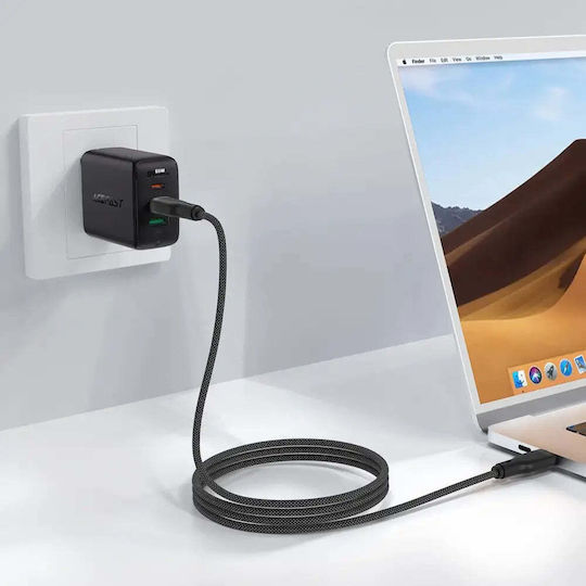Acefast Braided USB 2.0 Cable USB-C male - USB-C 60W Μαύρο 1m C8-03