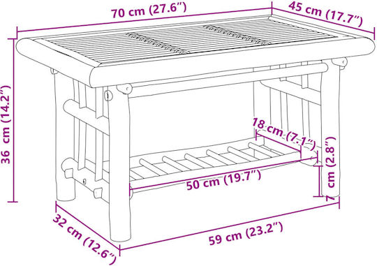Masa Masa de lounge pentru spații exterioare mici de bambus CAFE 70x45x36buc