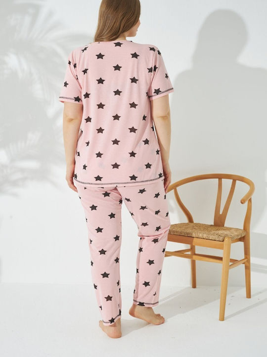 Siyah Inci Summer Women's Pyjama Set Cotton Pink