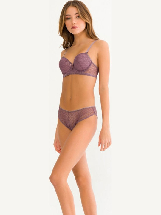 Cansoy Spitzen Unterwäsche-Set für Damen BH mit Brasilien Flieder