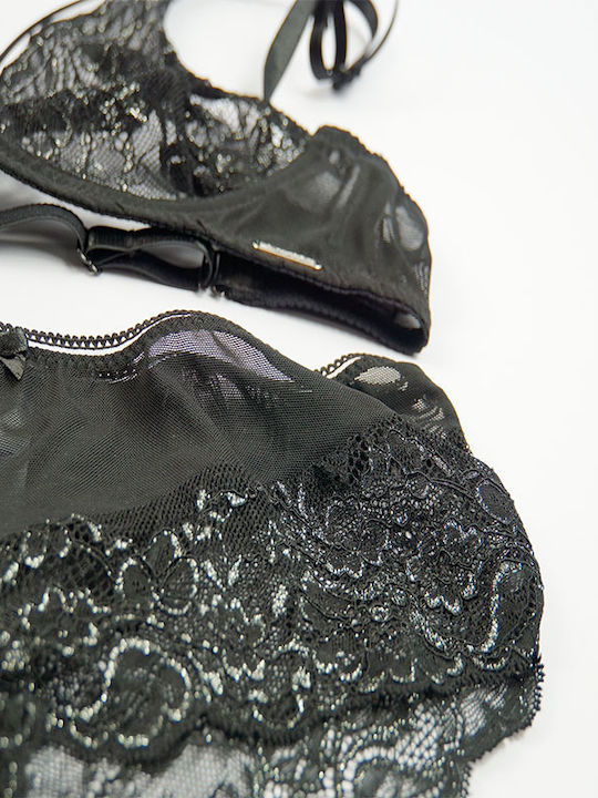 Norddiva Δαντελένιο Σετ Εσωρούχων Bralette με Slip Μαύρο