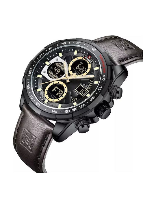 Naviforce Мъжки часовник 46mm Хронограф На батерия с Кожена каишка Кафяв/Черен