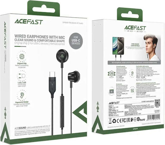 Acefast In-Ear Freisprecheinrichtung Kopfhörer mit Stecker USB-C Schwarz