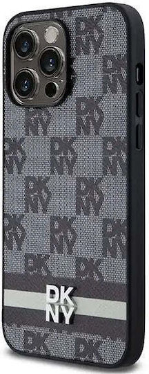 Dkny Pu Кожен калъф с каре и ивици за iPhone 14 Pro Max, черен
