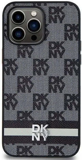 Dkny Pu Кожен калъф с каре и ивици за iPhone 14 Pro Max, черен