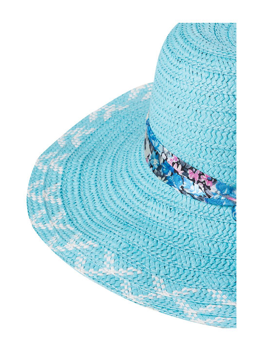 Καπέλο γυναικείο ψάθινο με floral σατέν κορδέλα tyrqoise