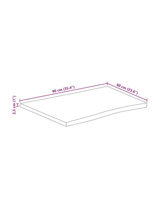 vidaXL Rectangular Table Surface made of Solid Wood Acacia 90x60x2.5cm 370621 1pcs